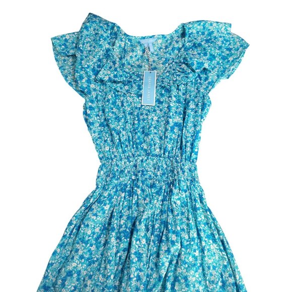 Draper James Womens Small Flutter Sleeve Maxi Dress Blue Aster Floral NWT - Picture 2 of 12